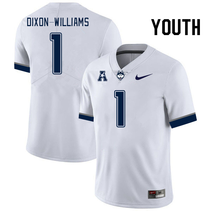 Youth #1 Malik Dixon-Williams Connecticut Huskies College Football Jerseys Stitched Sale-White